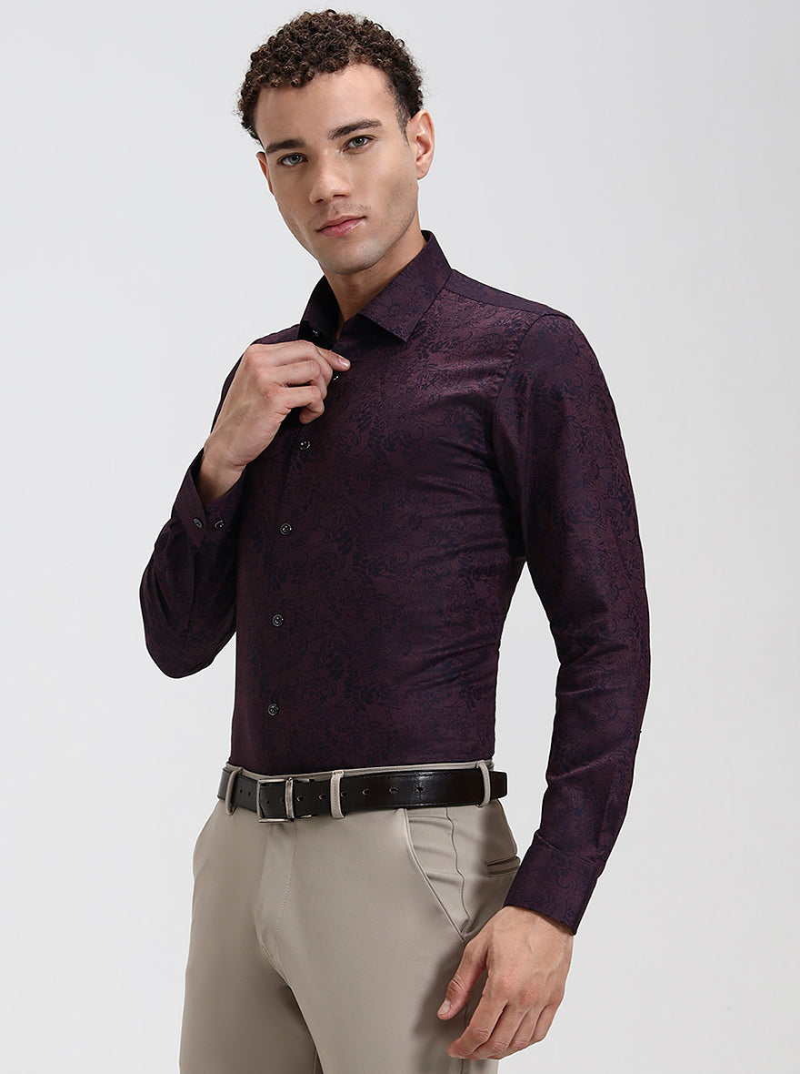 Wine Printed Slim Fit Party Wear Shirt | Wyre
