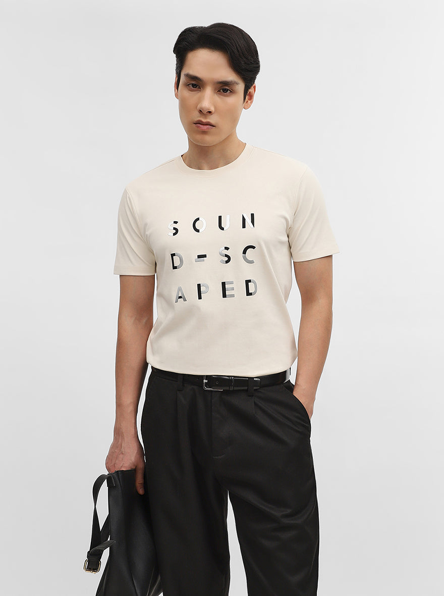 Off White Printed Slim Fit T-Shirt | JadeBlue