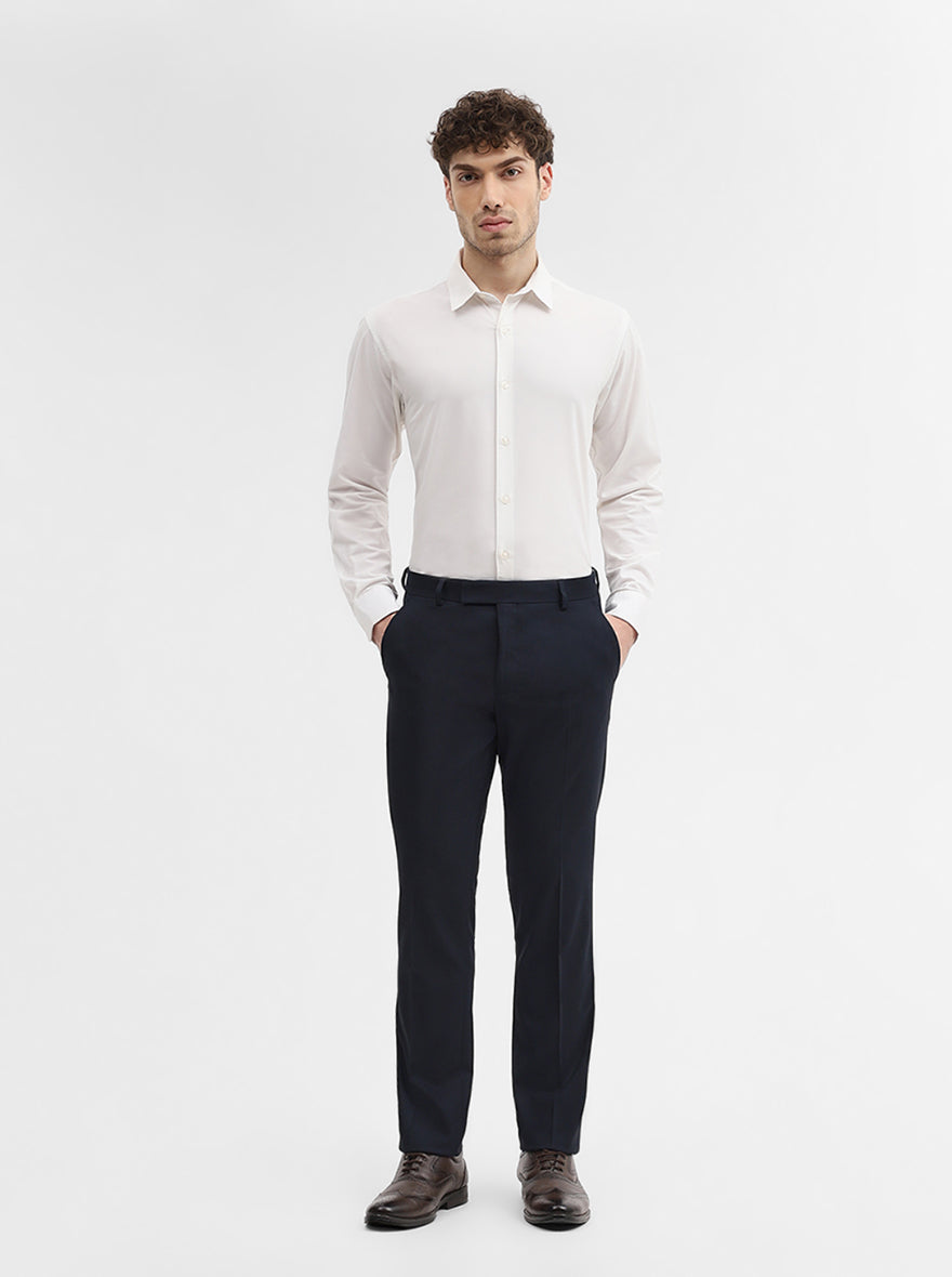Navy Blue Solid Super Slim Fit Formal Trouser | Greenfibre