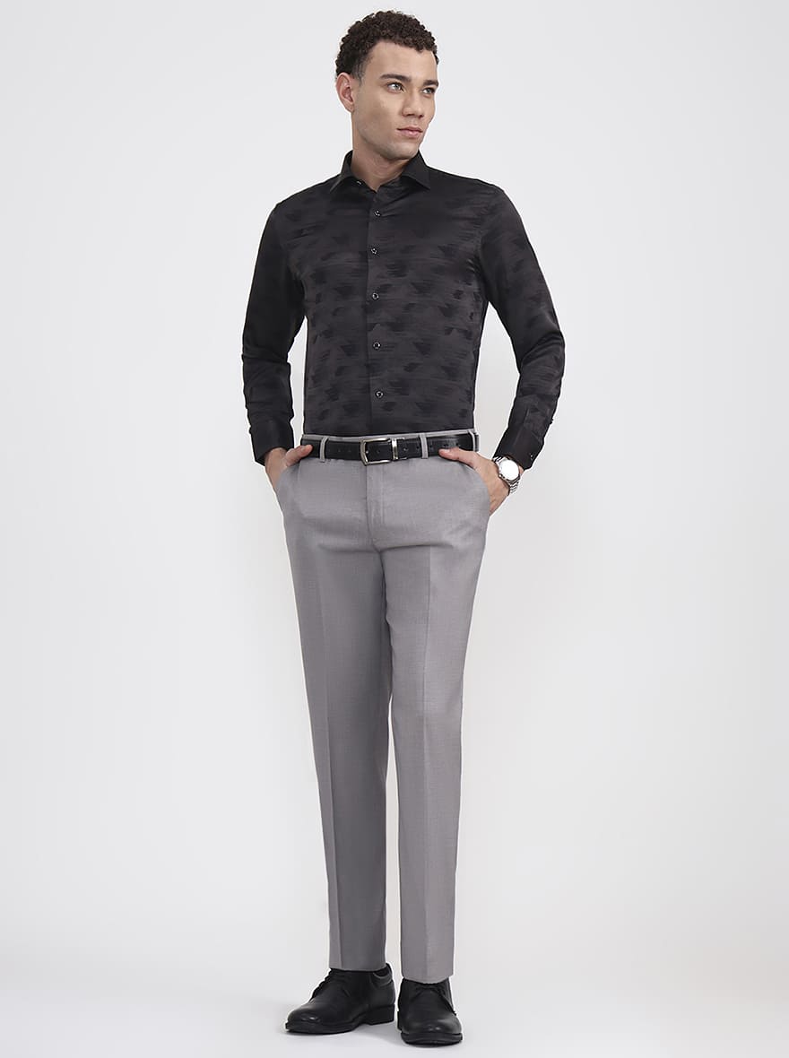 Light Grey Solid Regular Fit Formal Trouser | JadeBlue