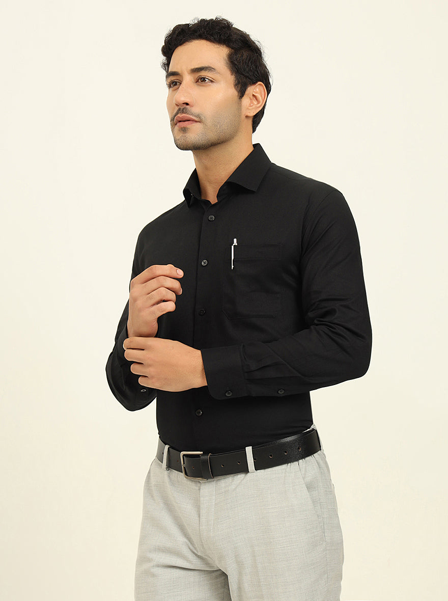 Black Solid Slim Fit Formal Shirt | Metal