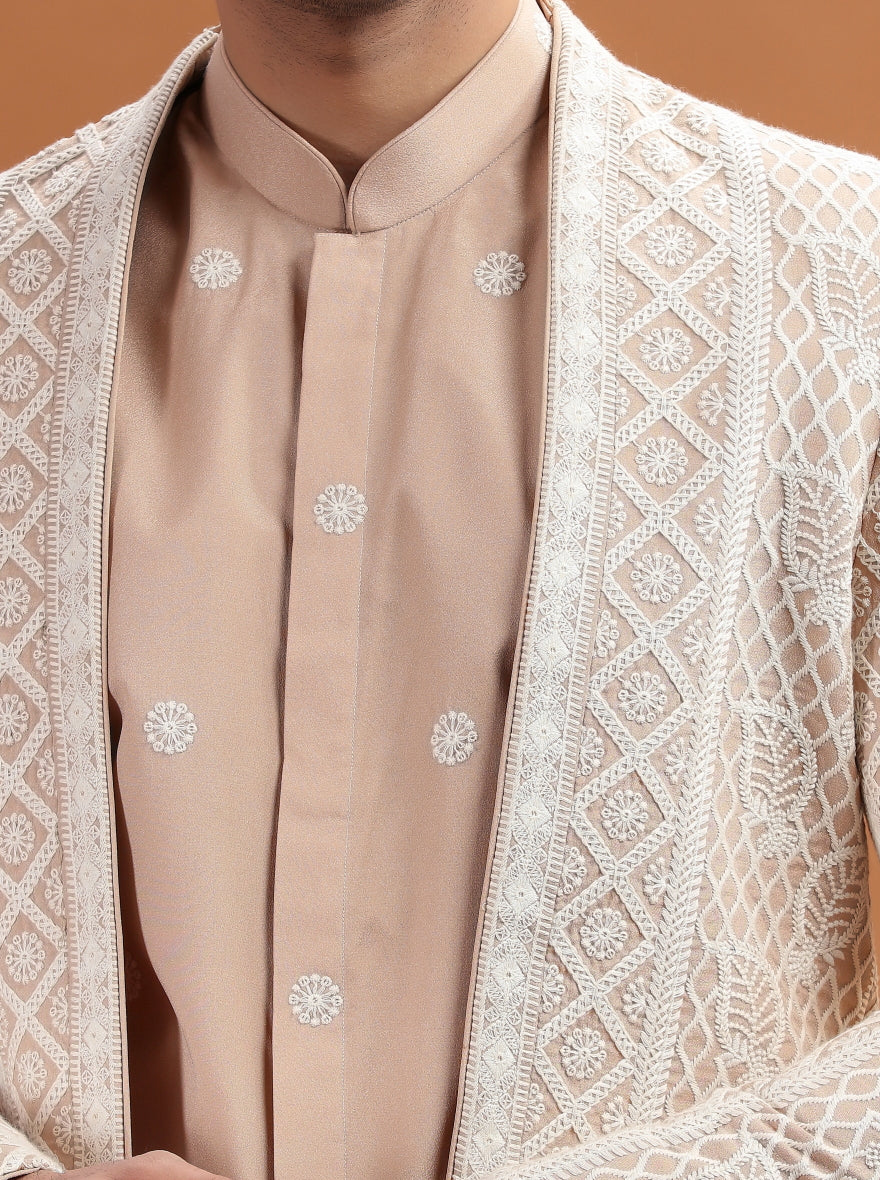 White & Cream Embroidered Jodhpuri Suit | TULA