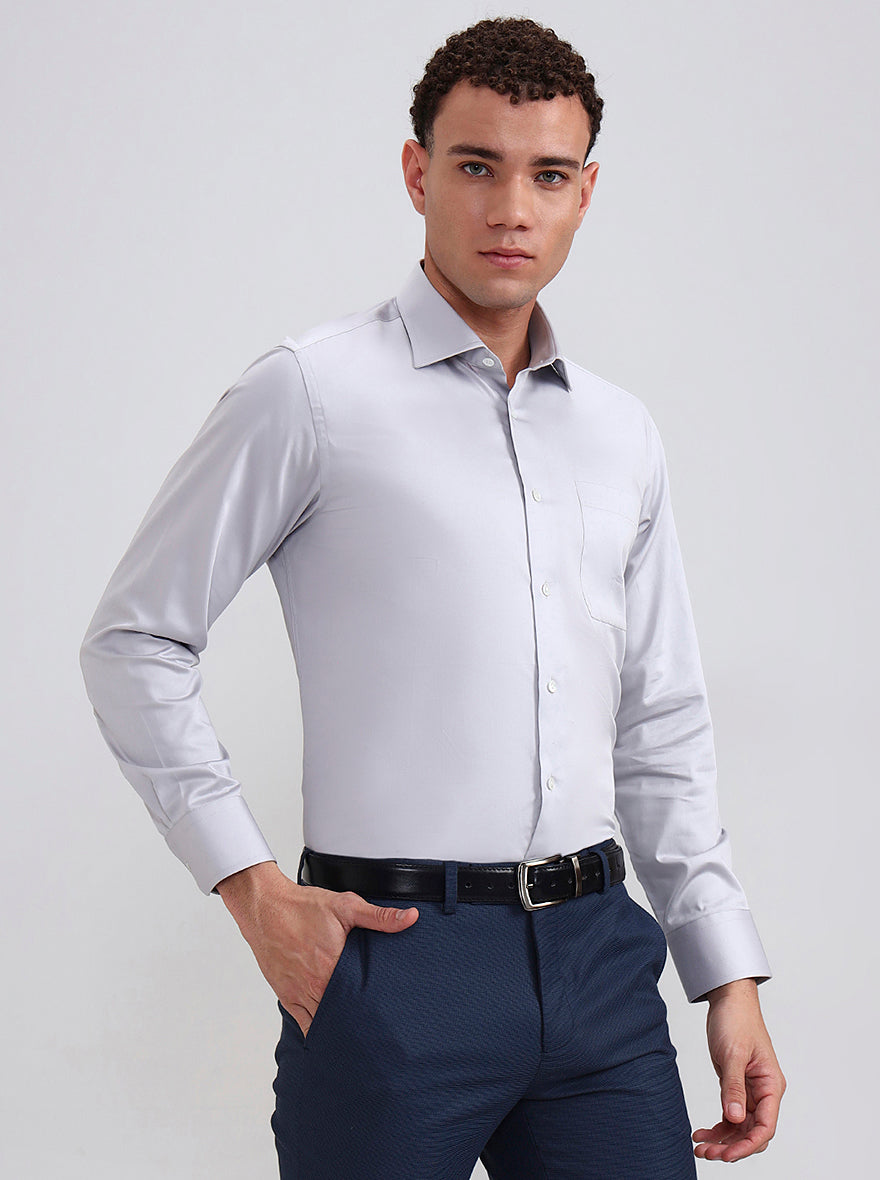 Grey Solid Slim Fit Formal Shirt | JadeBlue Super Luxe