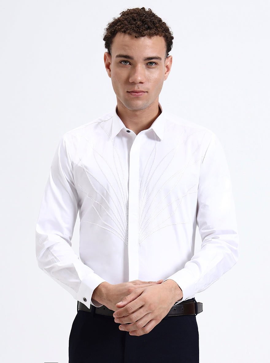 White Printed Slim Fit Party Wear Shirt | Wyre