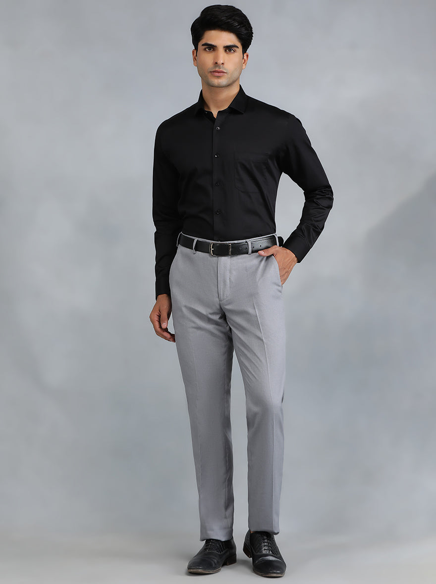 Grey Solid Slim Fit Formal Trouser | Greenfibre