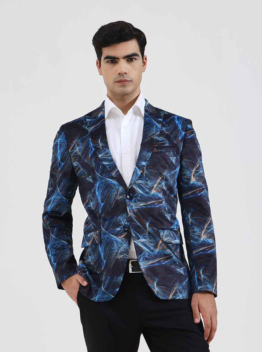 Blue Solid Regular Fit Blazer | JB Studio