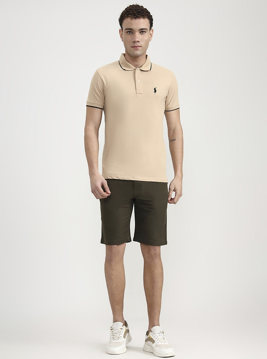Olive Brown Solid Slim Fit Shorts | JadeBlue