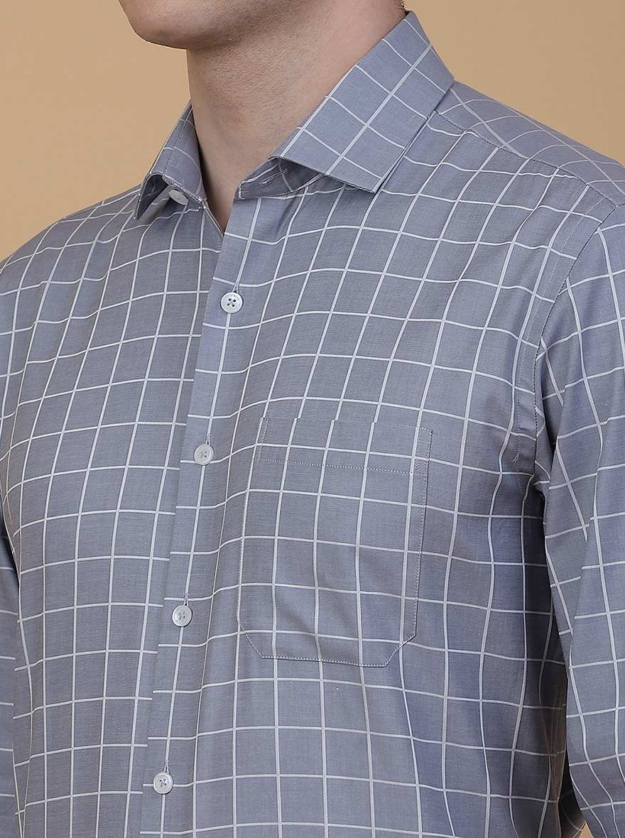 Light Blue Checked Regular Fit Formal Shirt | JadeBlue