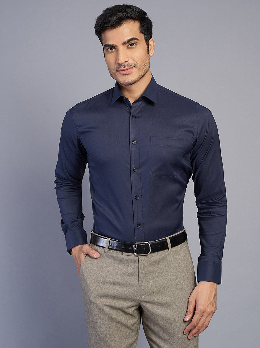 Navy Blue Solid Slim Fit Formal Shirt | JadeBlue Youth