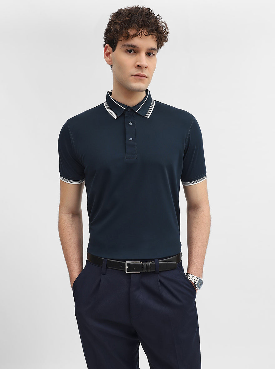 Teal Solid Slim Fit Polo T-Shirt | JadeBlue