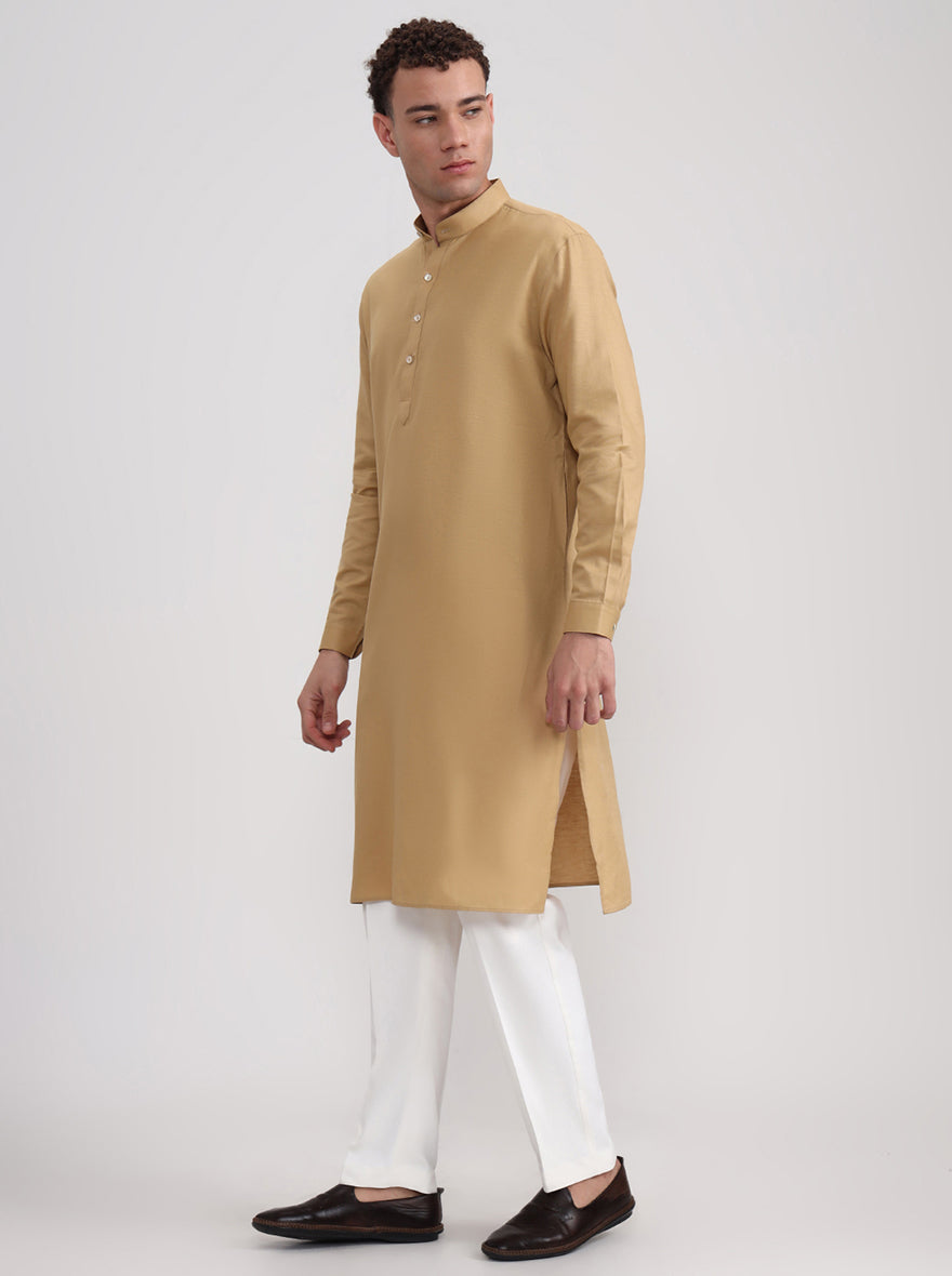Khaki Solid Regular Fit Modi Kurta | JadeBlue