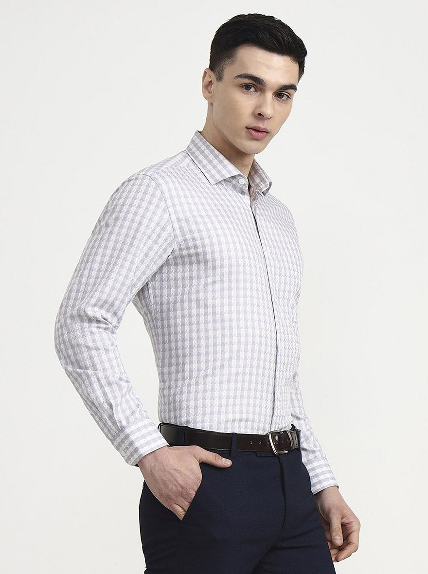 Grey Checked Regular Fit Formal Shirt | Metal