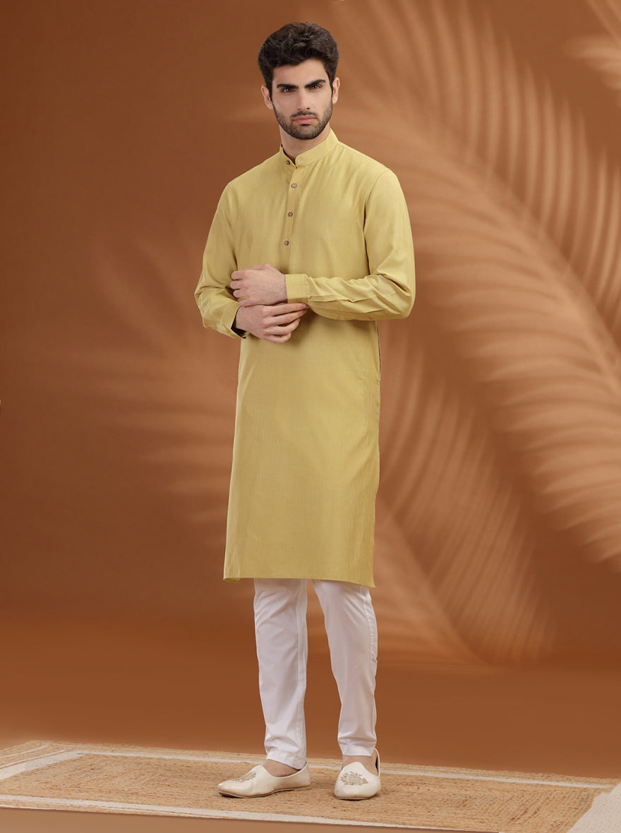 Mustard Yellow Solid Modi Kurta | JadeBlue