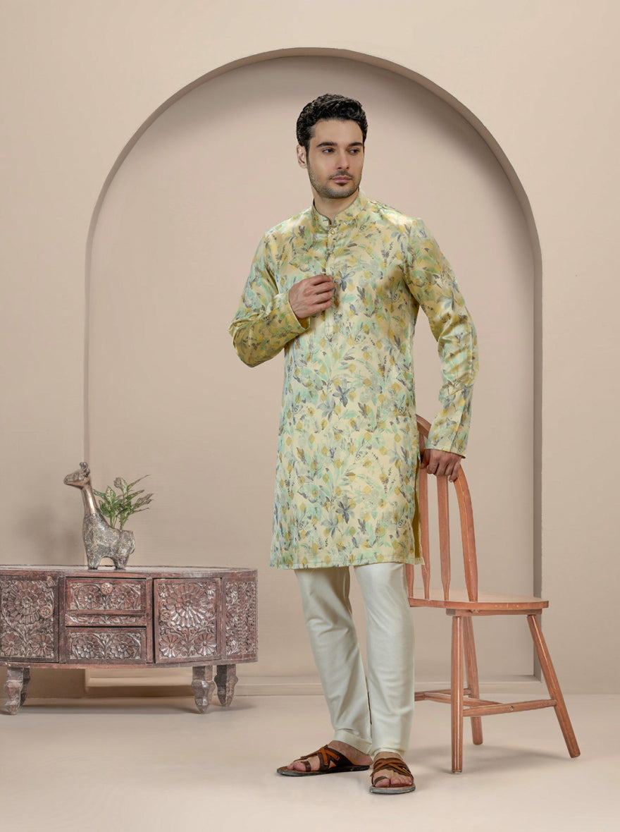 Light Green Printed Kurta | The Kurta Company