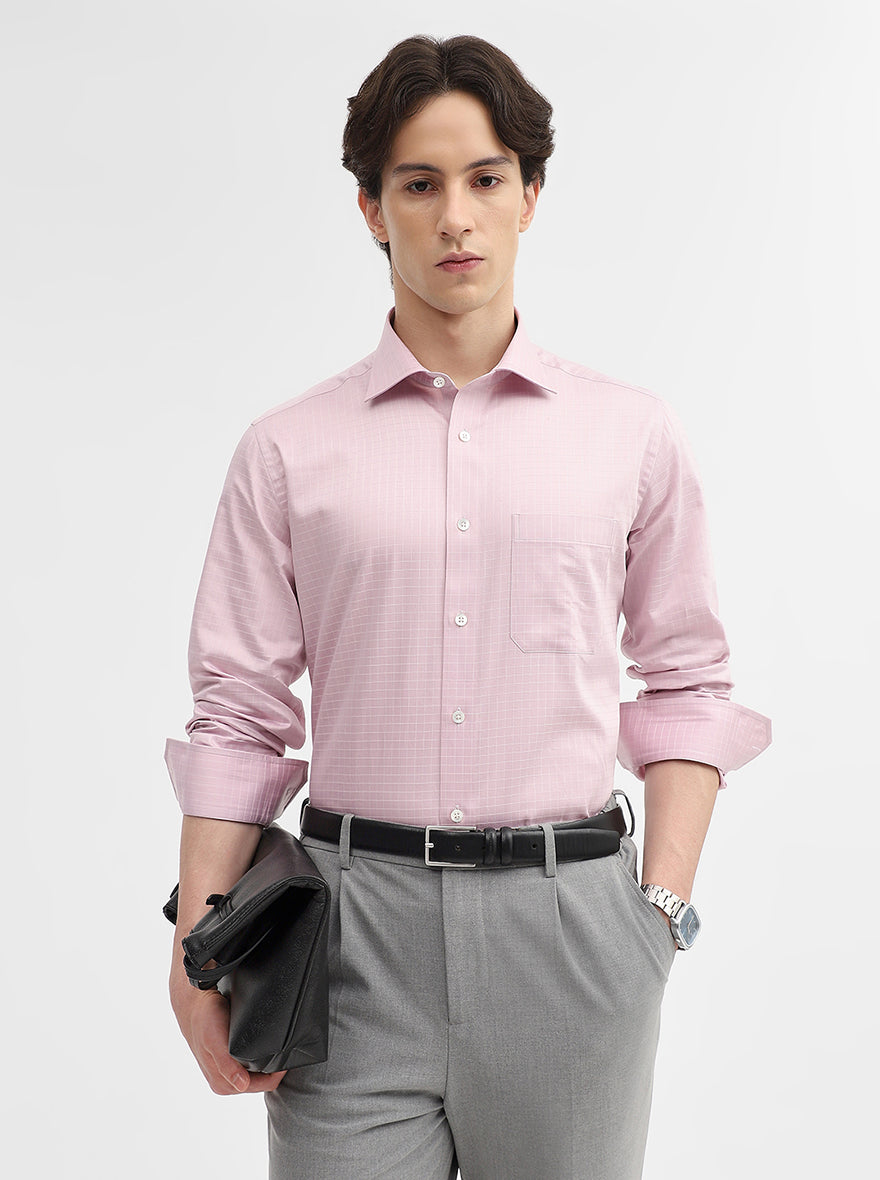 Pink Checked Slim Fit Formal Shirt | JadeBlue Super Luxe