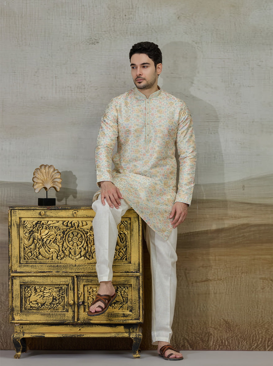 Cream Printed Kurta Pajama | Virasana