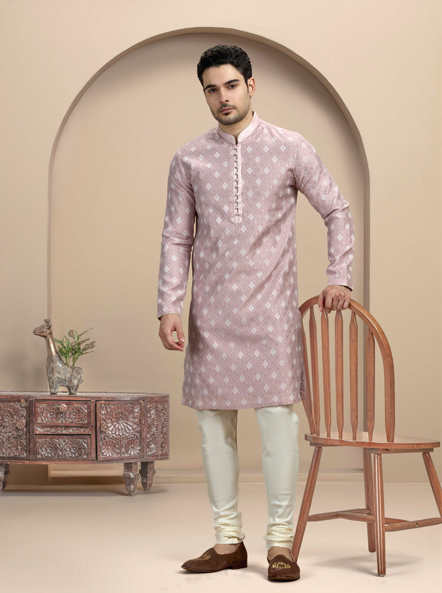 Onion Pink Self Design Kurta Pajama | Virasana