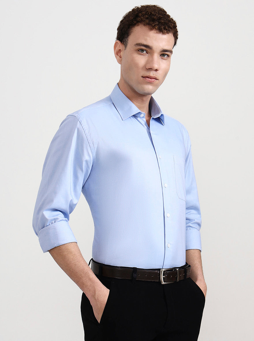 Sky Blue Solid Regular Fit Formal Shirt | JadeBlue