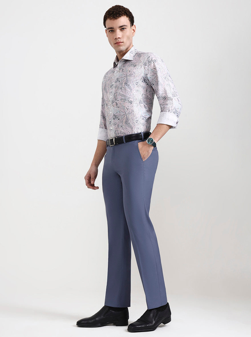 Blue Solid Slim Fit Formal Trouser | Metal