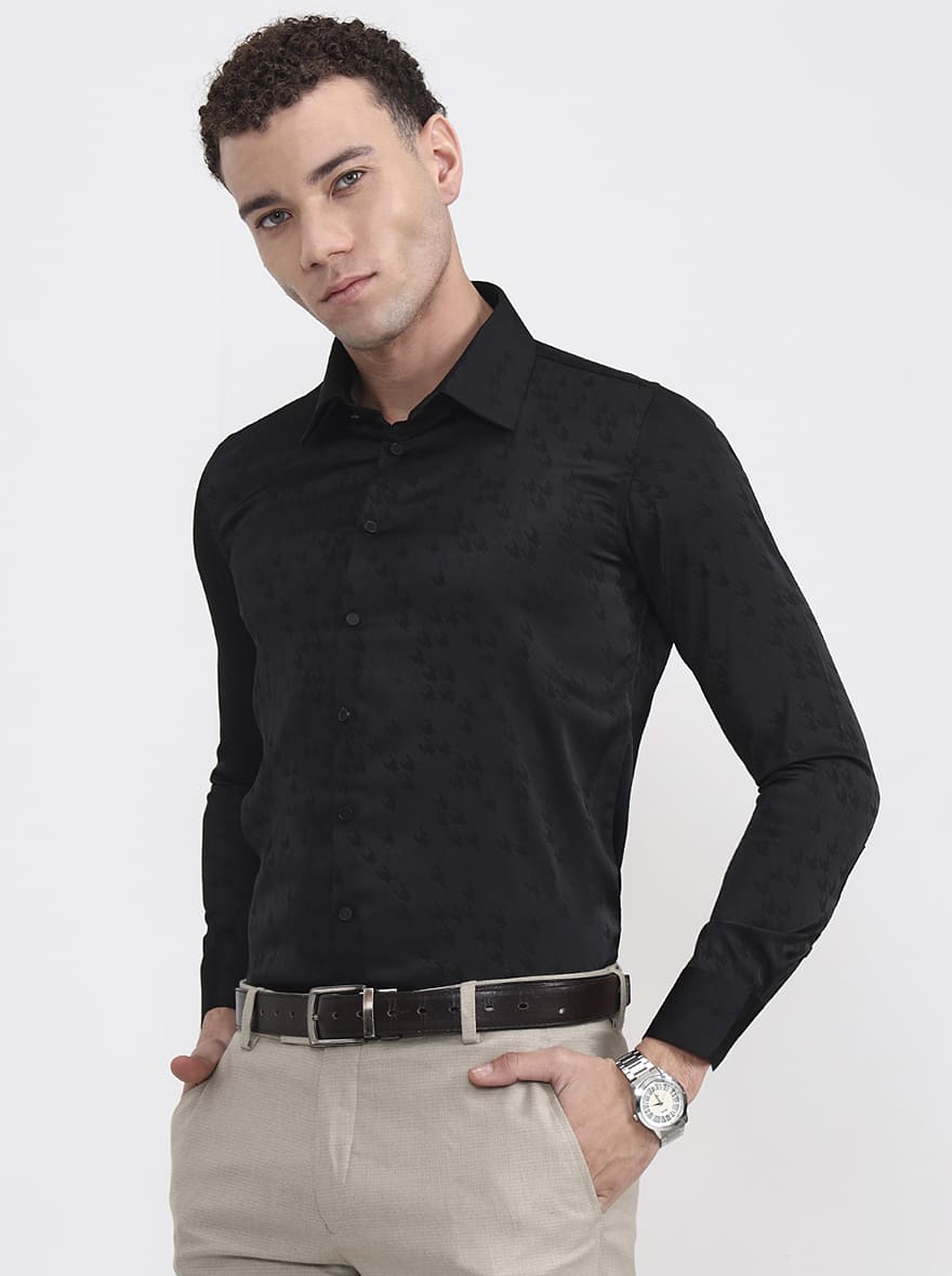 Black Printed Slim Fit Party Wear Shirt | Wyre