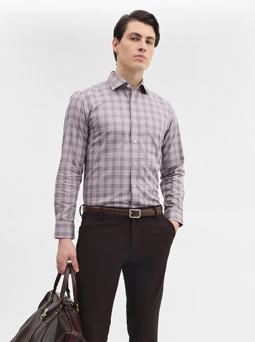 Dusty Pink Checked Slim Fit Formal Shirt | Metal