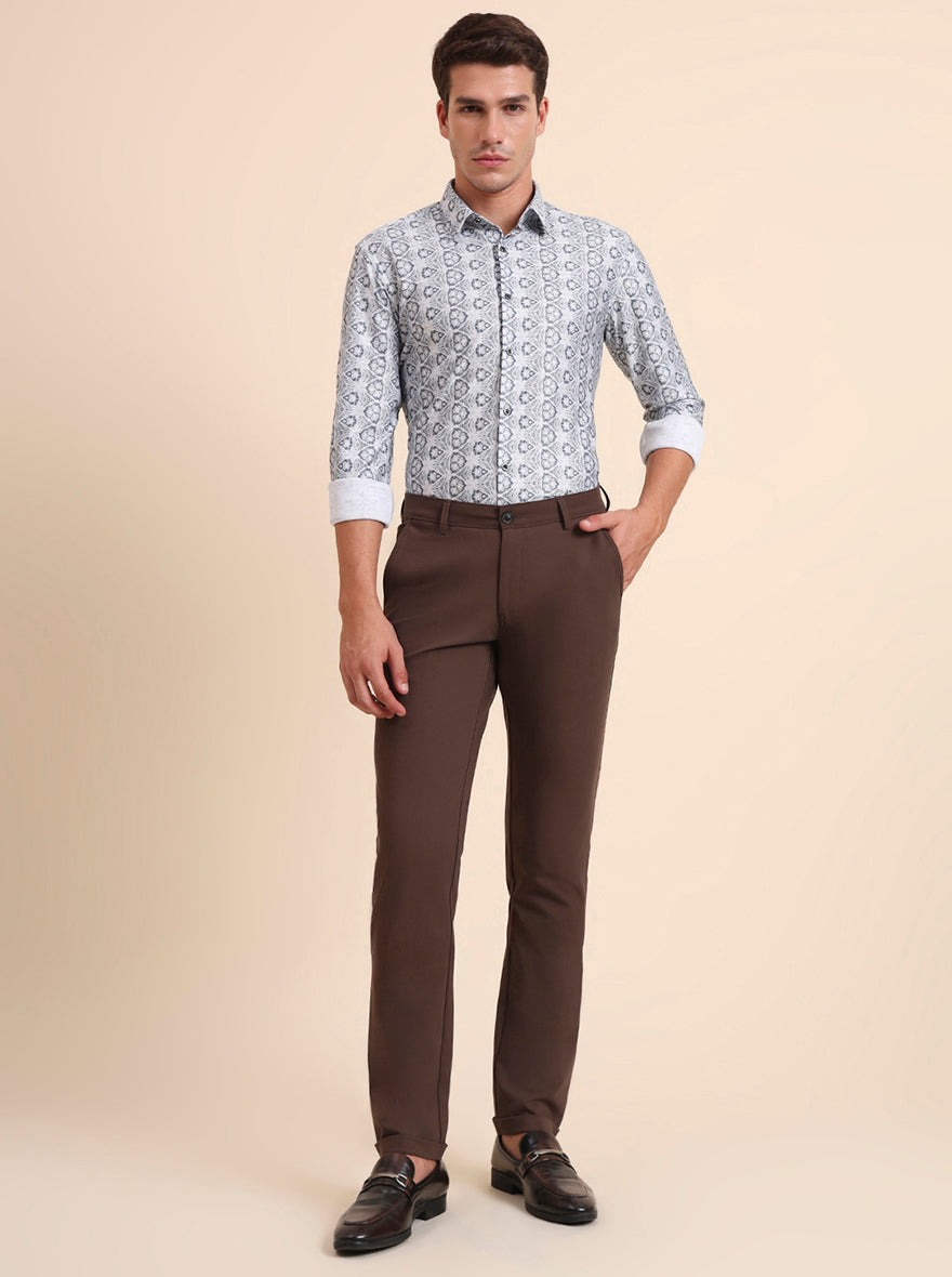 Brown Solid Slim Fit Club Wear Trouser | JB Studio