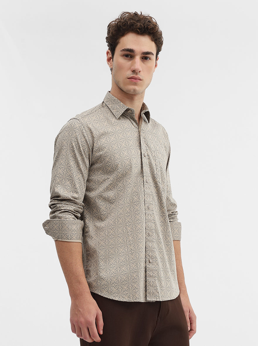 Beige Printed Smart Fit Semi Casual Shirt | Greenfibre