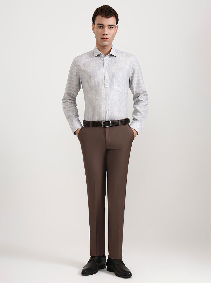 Coffee Solid Slim Fit Formal Trouser | Metal