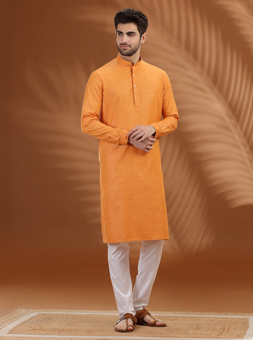 Orange Solid Modi Kurta | JadeBlue