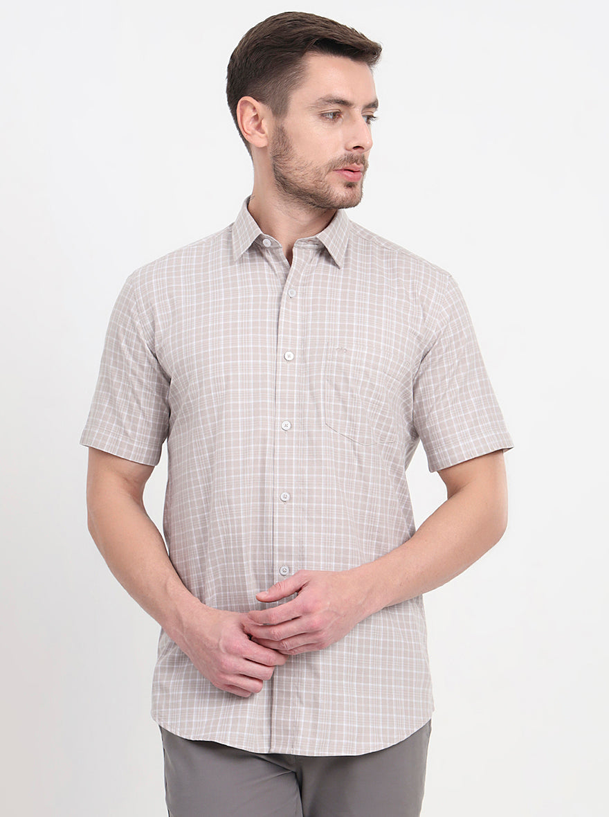 Grey Checked Regular Fit Semi Casual Shirt | JadeBlue