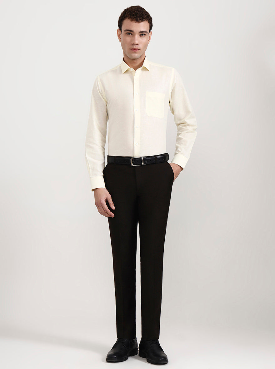 Coffee Solid Slim Fit Formal Trouser | Metal