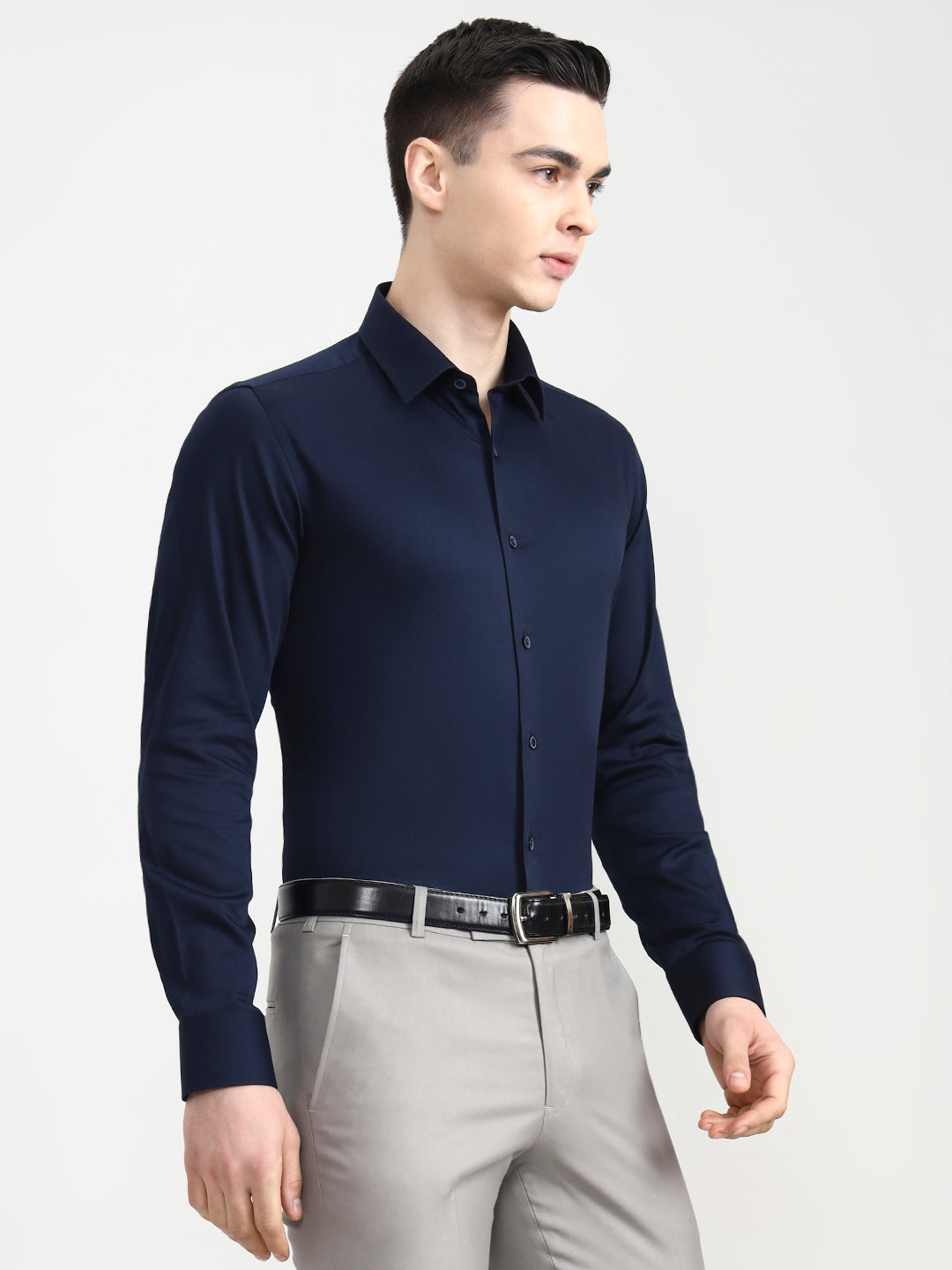 Blue Solid Slim Fit Party Wear Shirt | Wyre