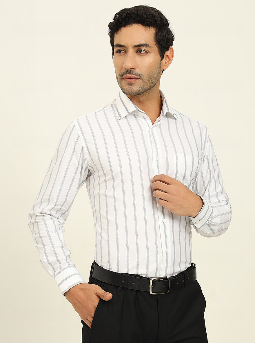 White & Black Striped Slim Fit Formal Shirt | Metal