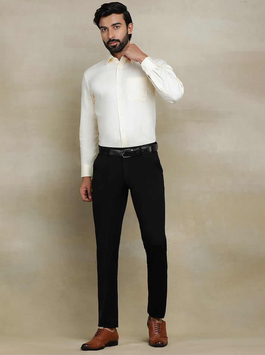 Light Yellow Solid Regular Fit Formal Shirt | JadeBlue