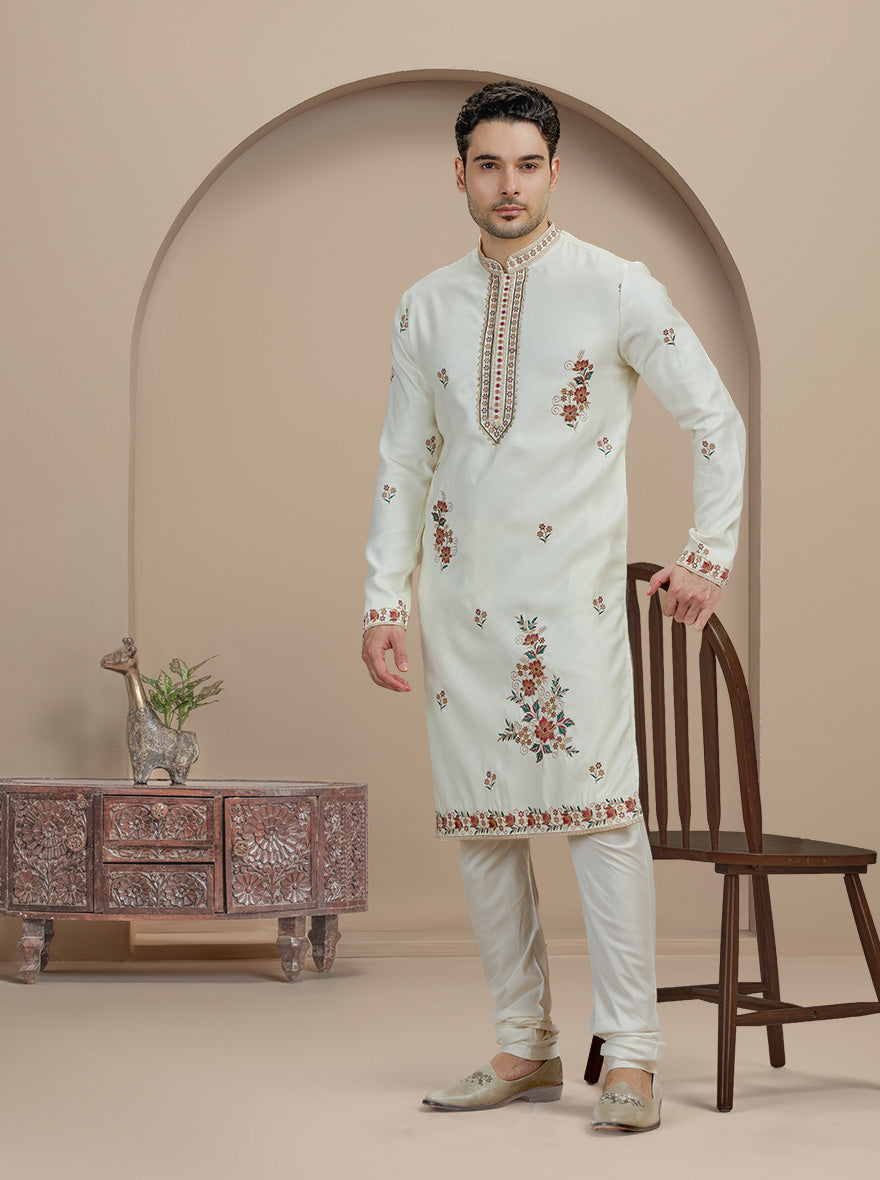 Cream Embroidered Kurta Pajama | Virasana