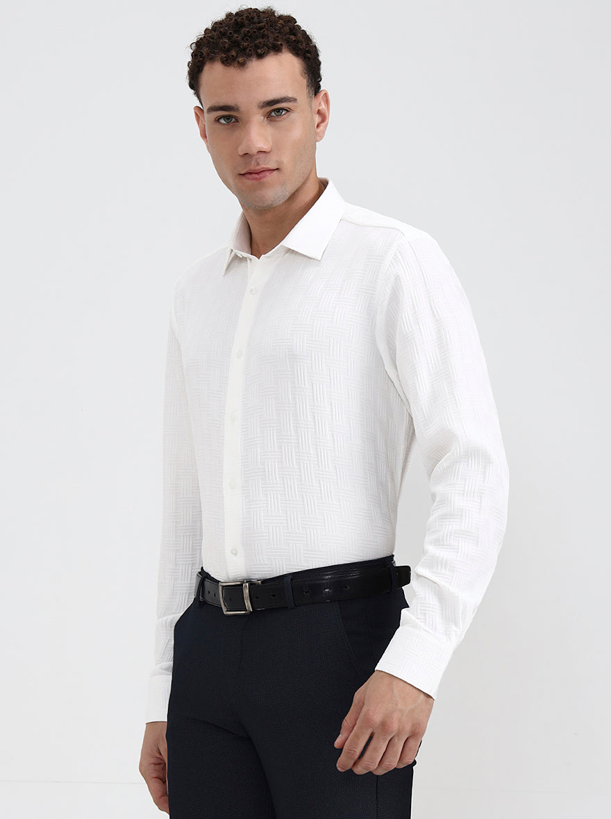 Off White Solid Regular Fit Party Wear Shirt | Wyre
