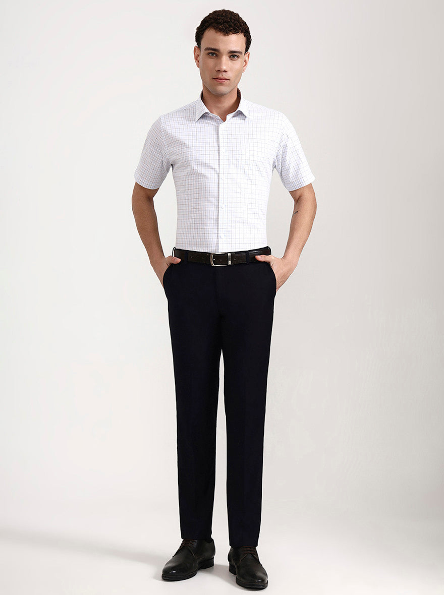Dark Blue Solid Slim Fit Formal Trouser | Metal