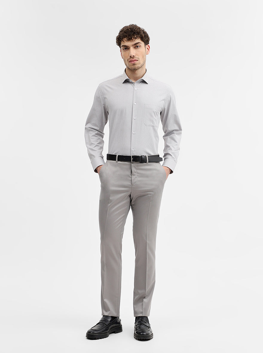 Light Grey Solid Slim Fit Formal Trouser | Greenfibre