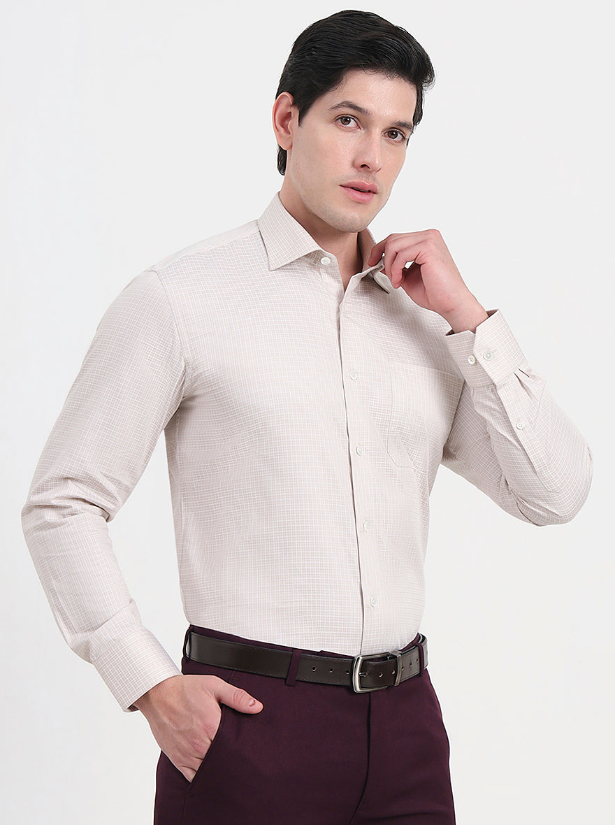 Beige Checked Slim Fit Formal Shirt | JadeBlue Super Luxe