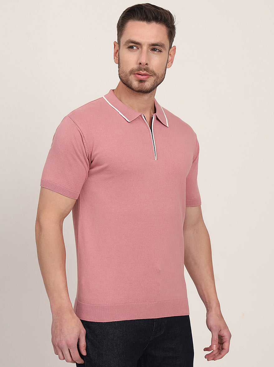 Mauve Solid Slim Fit Polo T-Shirt | JadeBlue