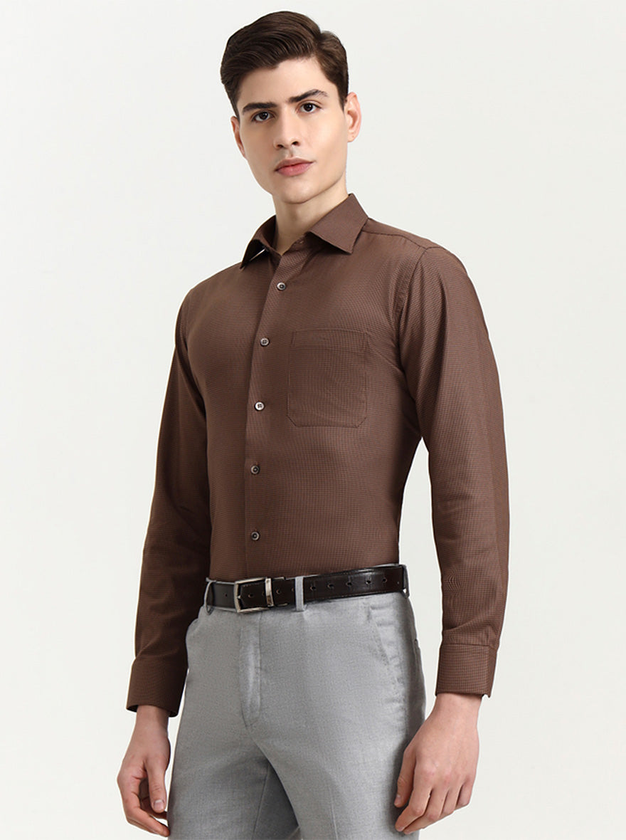 Khaki Solid Slim Fit Formal Shirt | Metal