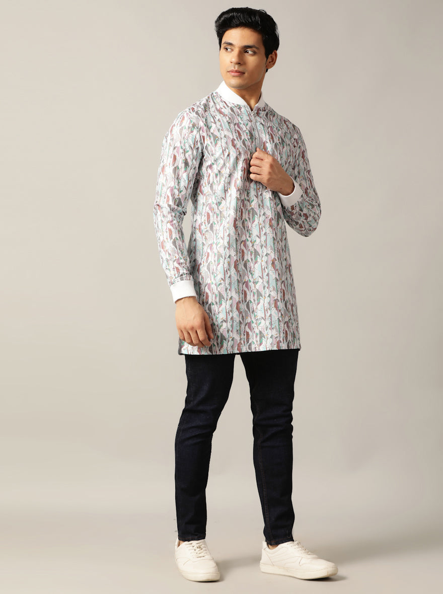 White Multi Printed Kurta | The Kurta Company