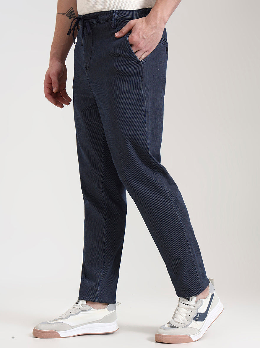 Indigo Blue Striped Regular Fit Track Pant | JadeBlue