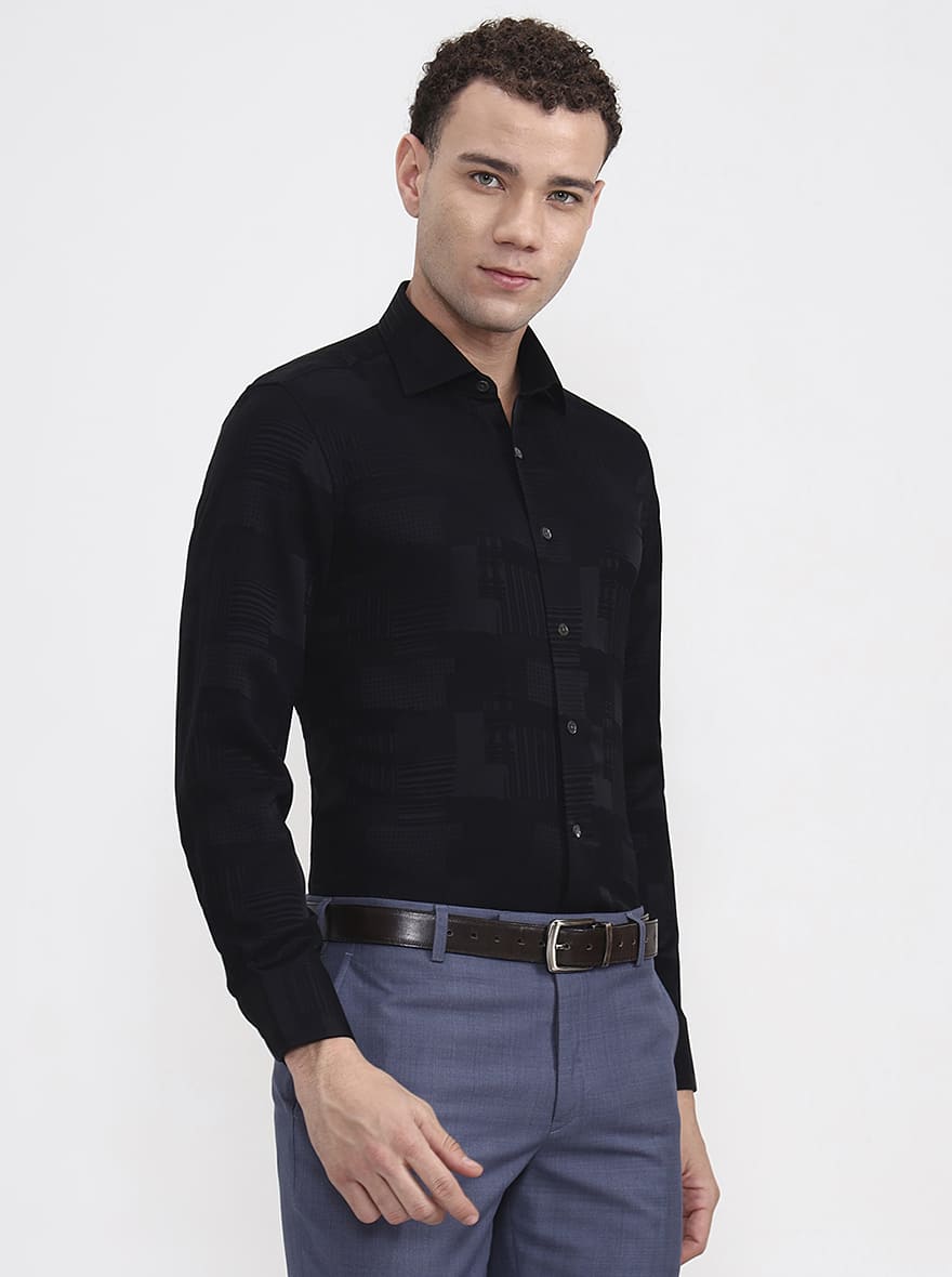 Black Printed Slim Fit Formal Shirt | JadeBlue Super Luxe