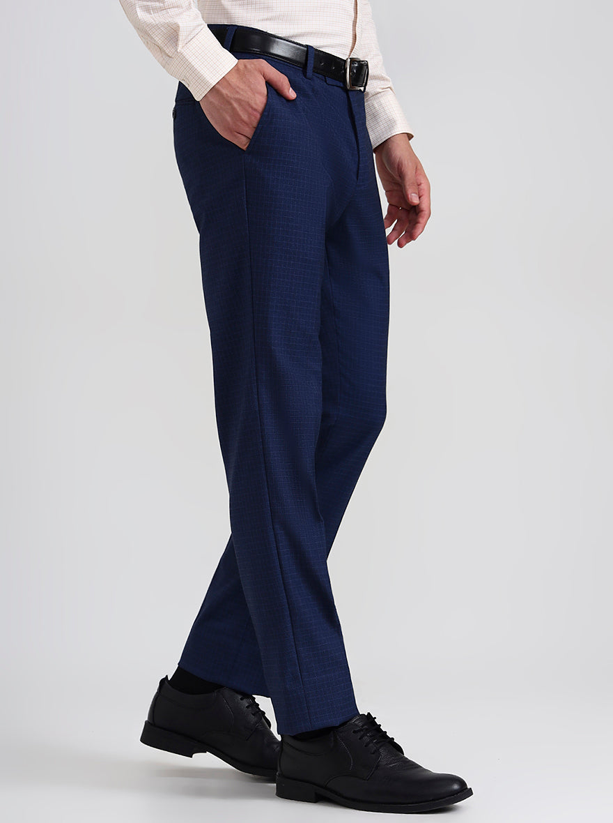 Royal Blue Solid Slim Fit Formal Trouser | JadeBlue Youth