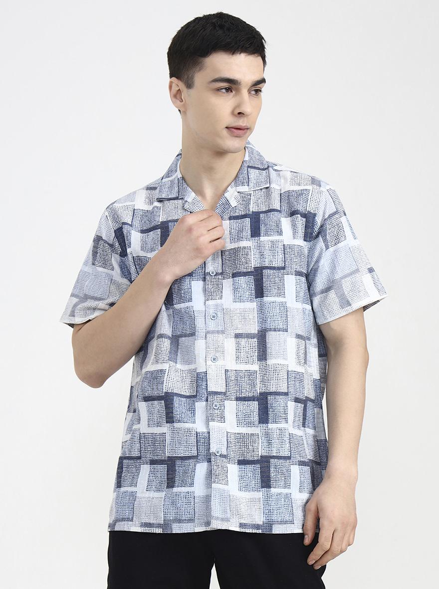 Blue Printed Slim Fit Casual Shirt | Greenfibre