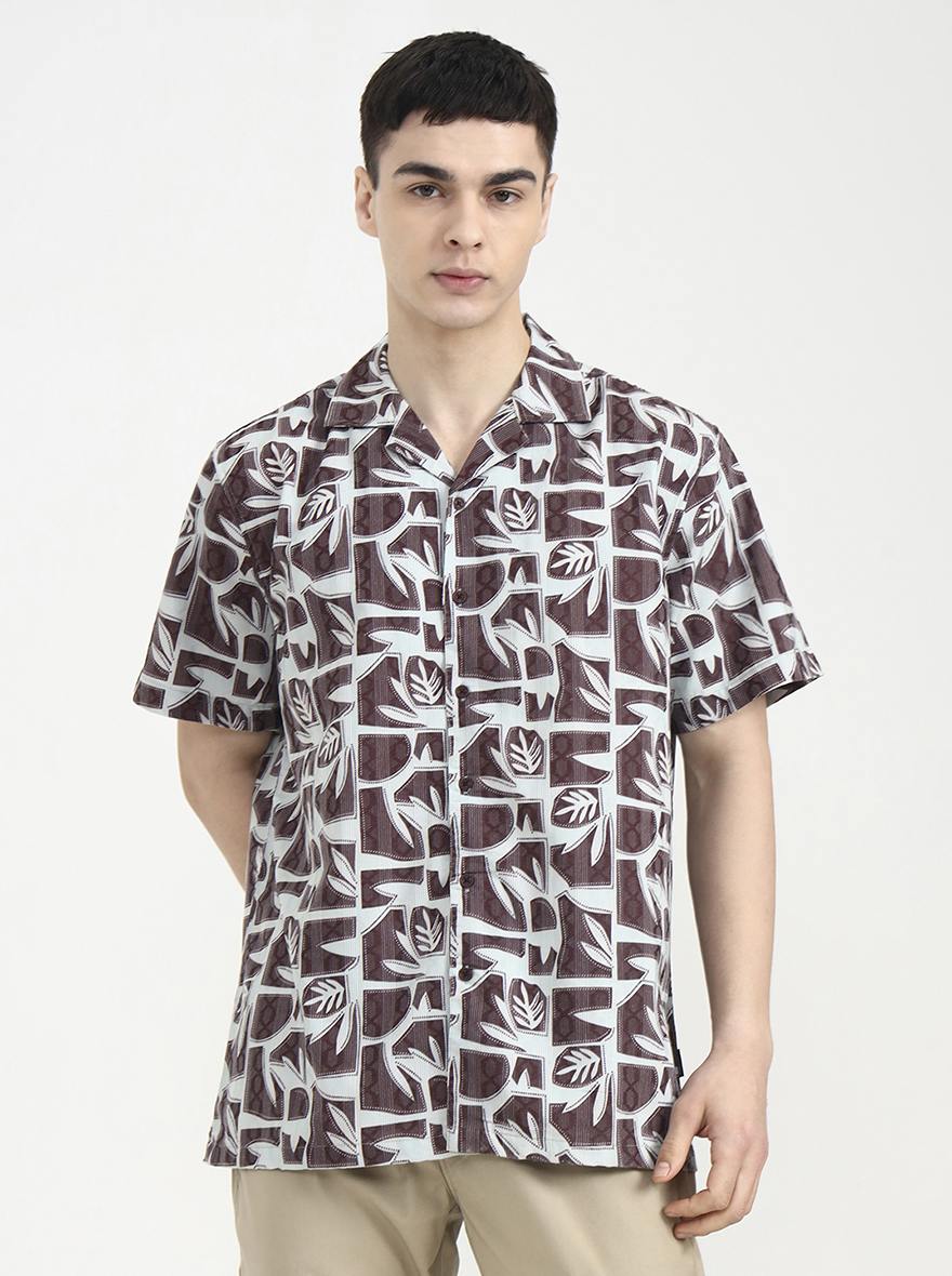 Light Green Printed Slim Fit Casual Shirt | Greenfibre