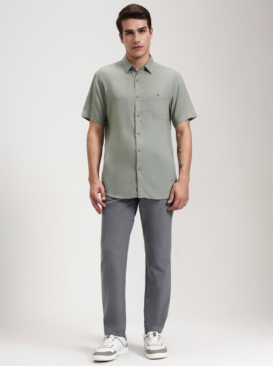 Dark Grey Checked Slim Fit Casual Trouser | JadeBlue