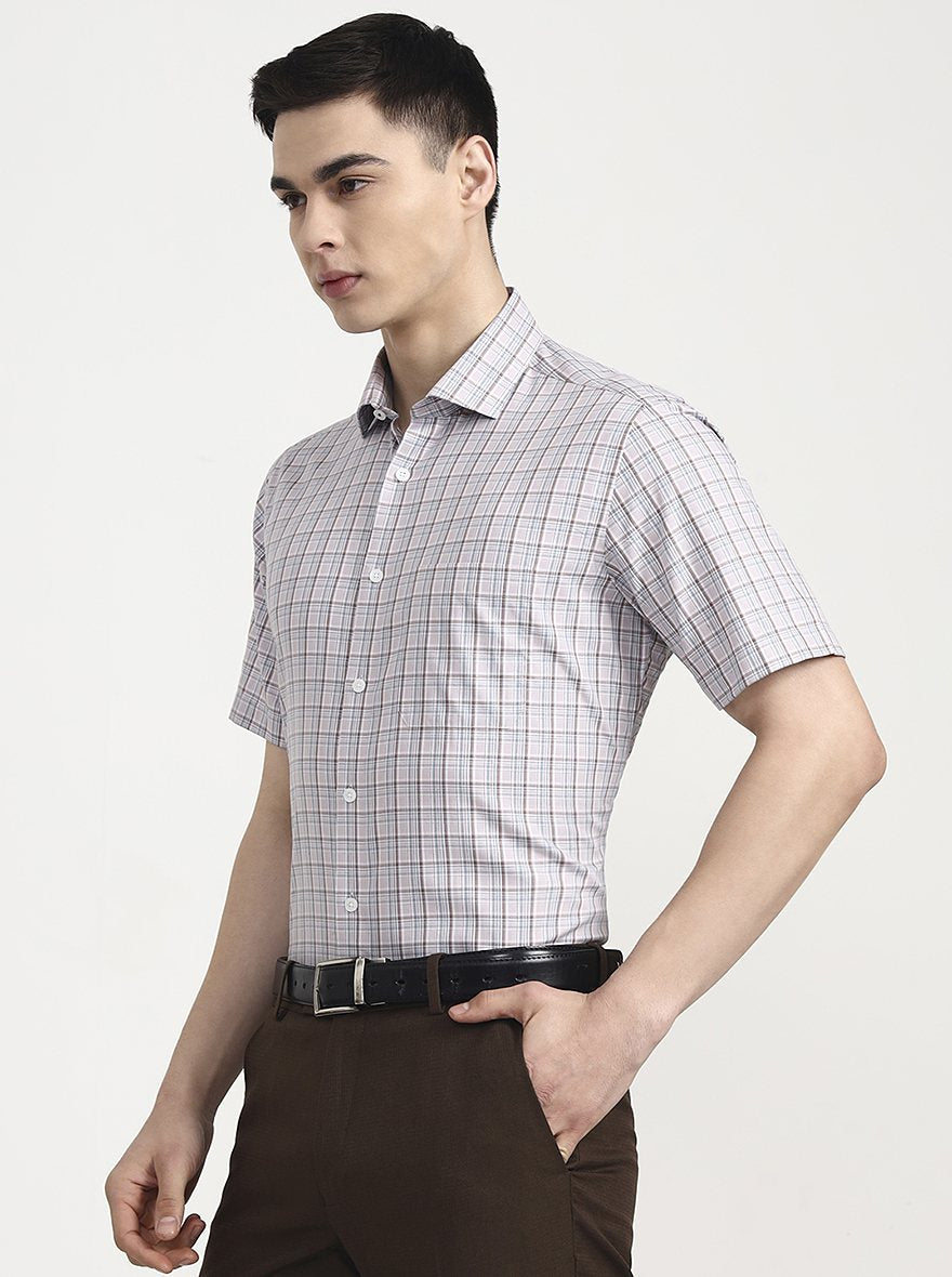 Blue & Brown Checked Regular Fit Formal Shirt | JadeBlue