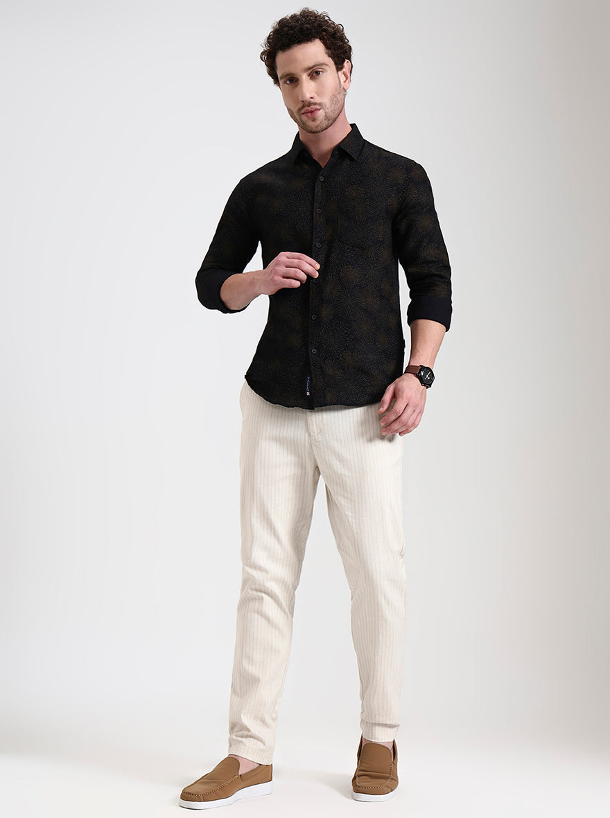 Cream Striped Regular Fit Track Pant | JadeBlue